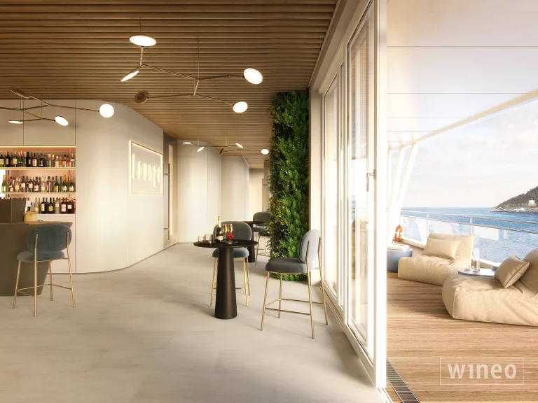 Wineo Purline 1500 Portland Concrete Light í opnu rými með bar