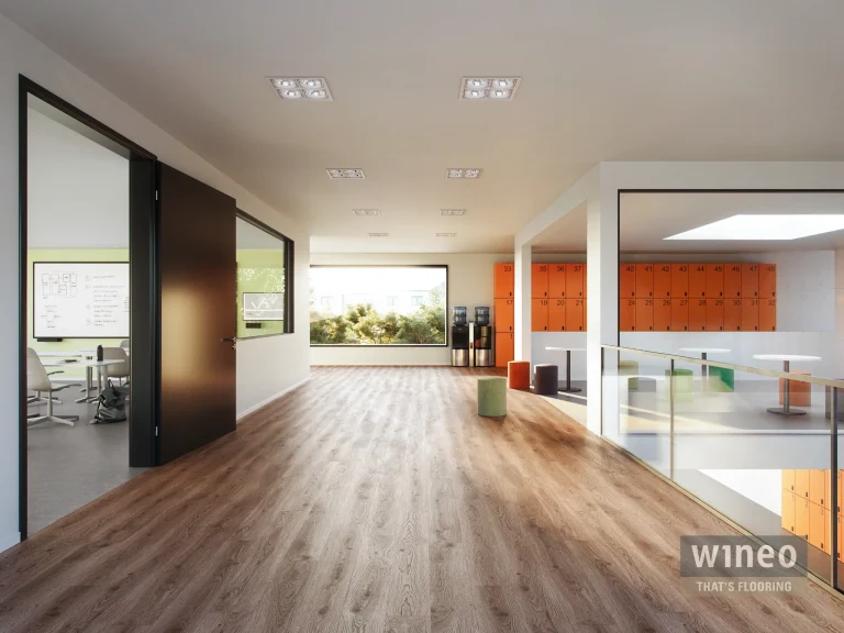 Wineo Purline 1500 dúkur, Durban Oak Brown og Steel Grey á gangi